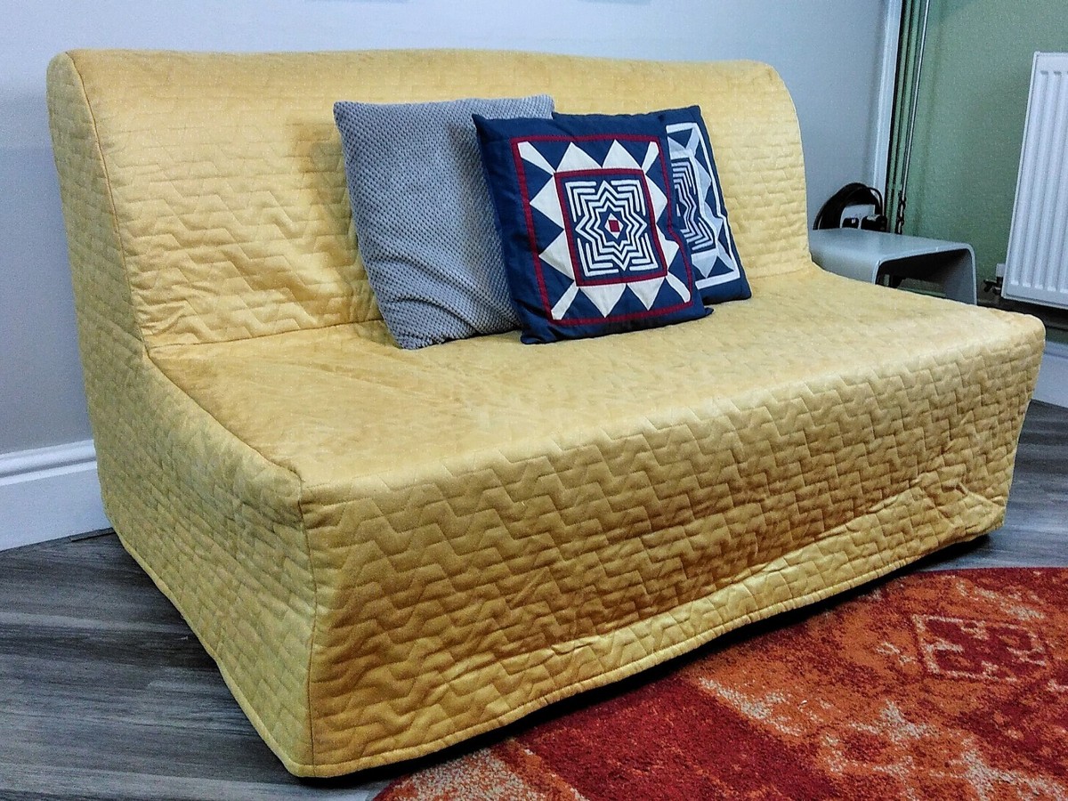 IKEA Lycksele Two-Seat Sofa-Bed Cover Vallarum Yellow Quilted