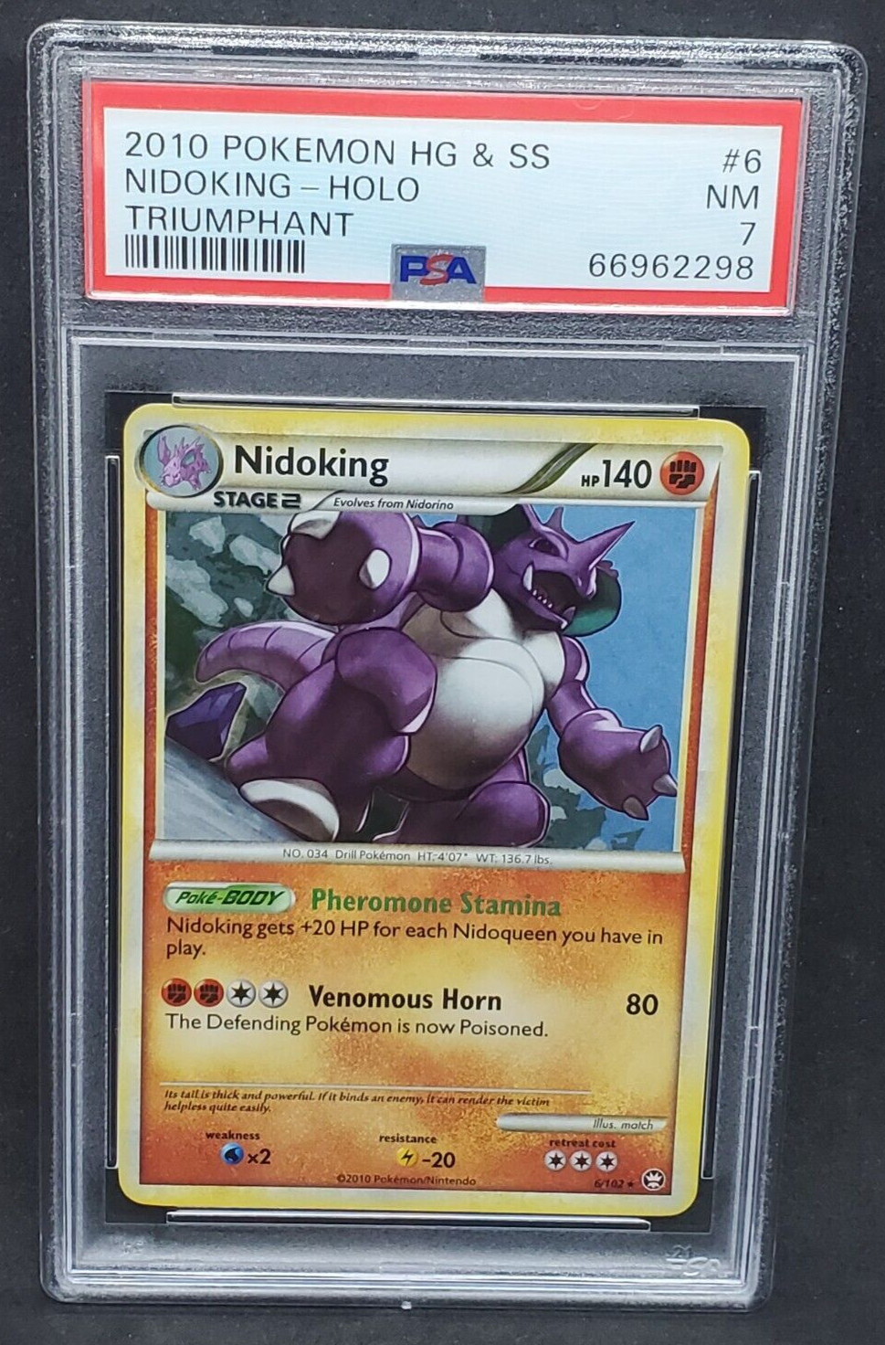 Pokemon PSA 7 NM Nidoking 6/102 HS Triumphant Holofoil Rare 2010 S#2298