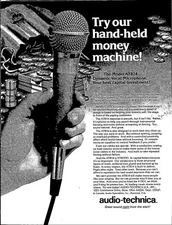 VINTAGE 1980 AUDIO TECHNICA MICROPHONE MODEL AT814 PRINT AD