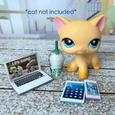 ❤️ LPS Littlest Pet Shop 4PC Accessories Lot Frappuccino Laptop Phone Tablet ❤️