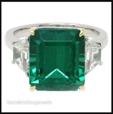14K 2-Tone Gold Finish 5CT Emerald Cut Real Emerald Engagement Wedding Ring