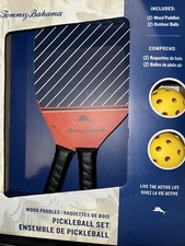 Brand New Tommy Bahama Pickleball Set 2 Wood Paddles 2 Game Balls