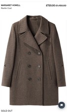Margaret Howell Black Reefer Coat Peacoat Fox Brothers Wool Double Breasted 14