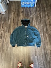 Dark Teal J45 Carhartt Jacket Hooded Size L Nice Fade Light Non Noticeable Marks