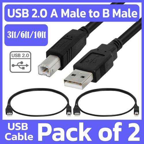 2 Pack 3ft 6ft 10ft USB 2.0 Type A Male to B Male Cord Printer Cable Cord - Picture 1 of 12