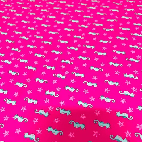 Spandex Fabric Seahorses Hot Pink background print 4way Stretch Swimsuit By Yard - Picture 2 of 5