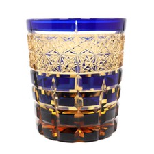 Whiskey Crystal Glass Tumbler Hand Cut To Clear Edo Kiriko Glass 9oz Blue