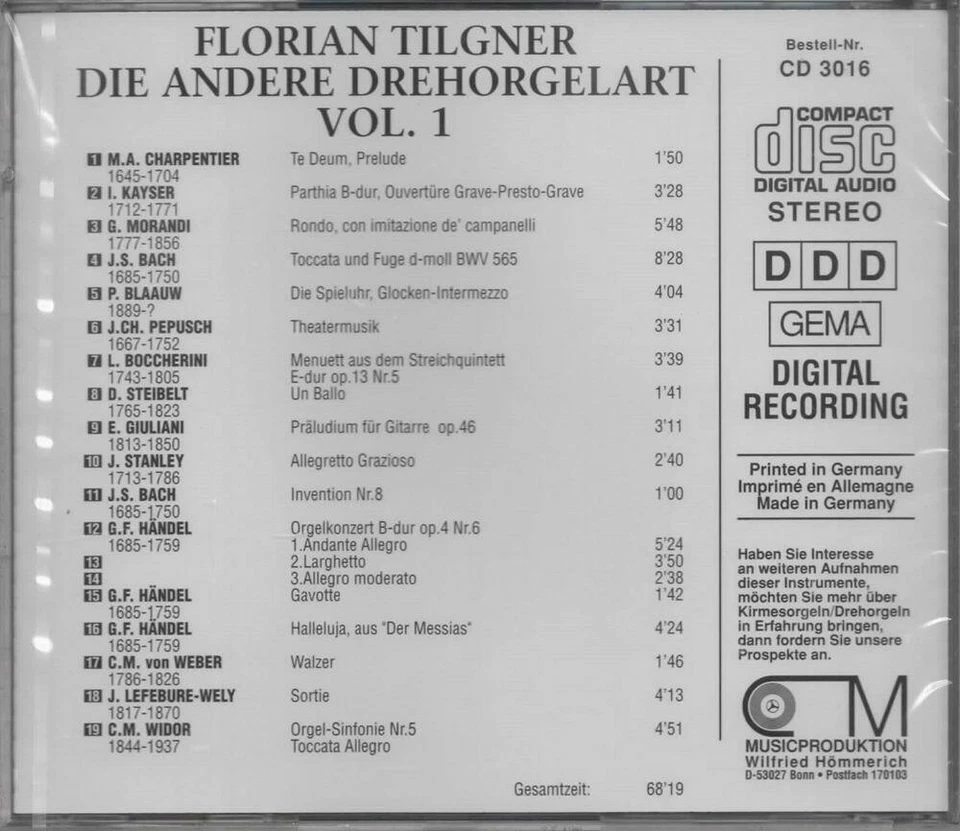 Florian Tilgner Die Andere Dreh Orgel Art Vol. 1 Charpenter Te Deum CD NEU  - Bild 2 von 2