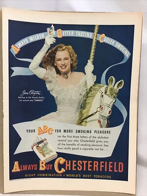 Vintage 1945 Chesterfield Cigarettes Tobacco Smoking Print Ad Jan Clayton