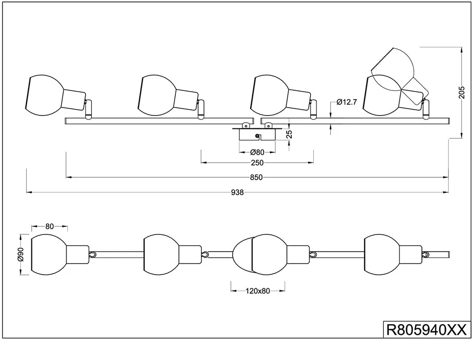 Deckenstrahler Deckenlampe 4 x E14 LED möglich schwarz Strahlerleiste - Bild 3 von 3