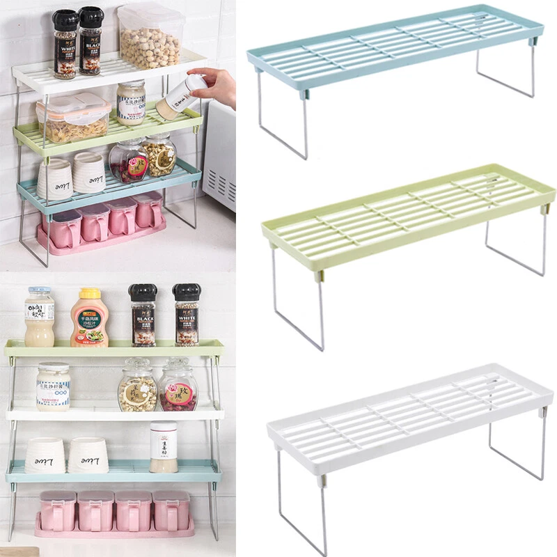 1 Tier Kitchen Cupboard Organiser Shelf Storage Support Pantry Stand Jar  Rack