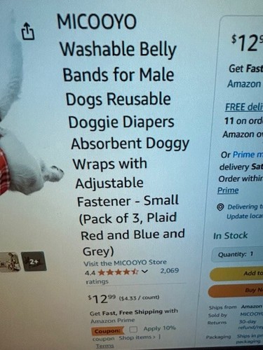 Micoyo Washable Belly Band Wrap Male Dog Diapers-Pack of 3-Size Small-Plaid-NEW - Picture 10 of 11