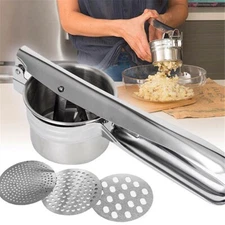 HAND HELD POTATO MASHER RICER PUREE FRUIT STAINLESS STEEL JUICER PRESS MAKER