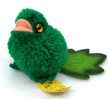 Steiff Woolen Frog 1970s with Leaf ID Button Tag 5cm 2in Wool Pom Poms Vintage