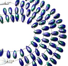 Natural Gem Azurite Malachite 15x7MM Size Smooth Pear Shape Beads 7" Strand 62Ct