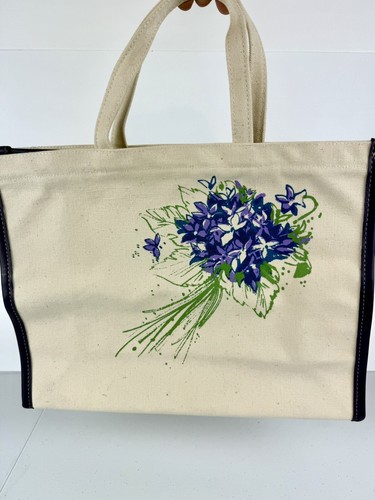 Vintage Bonwit Teller Store Canvas Tote Bag Violet Flowers NEW old Stock