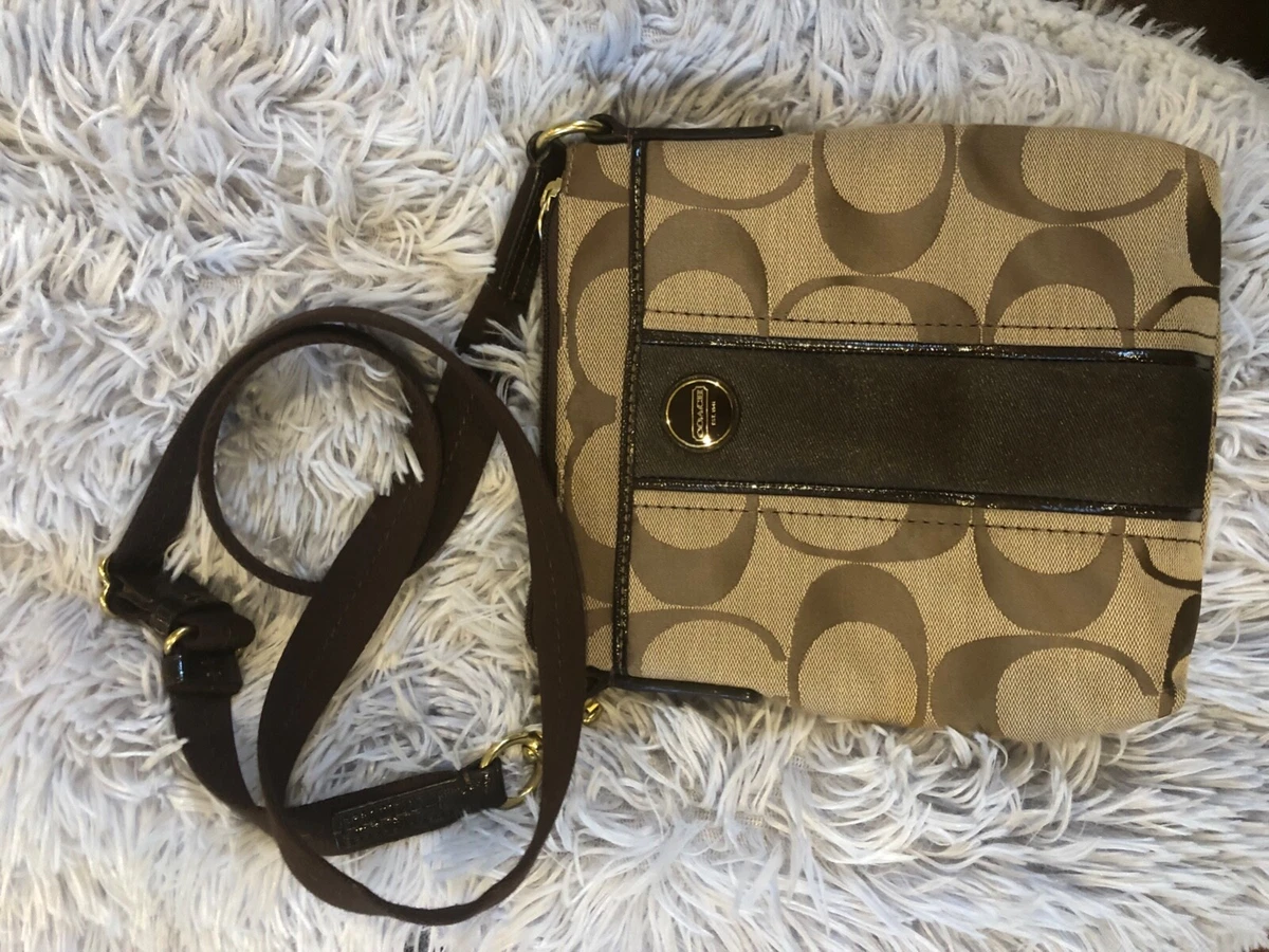 Coach Signature Cross Body Bag Purse Adjustable Strap Brown Two