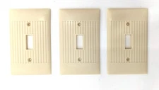 Vintage Ribbed Mid Century Deco Switch Cover Wall Plates - 3 Pieces