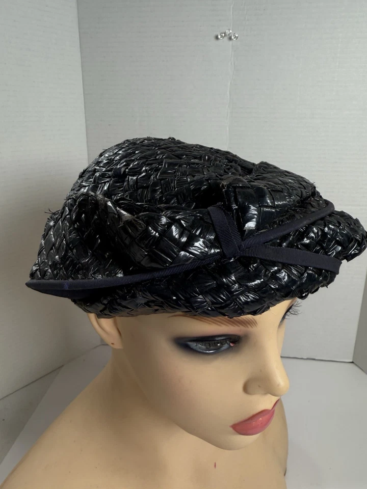 Vintage Cloche Woven Hat Blue Straw - Image 3 of 4