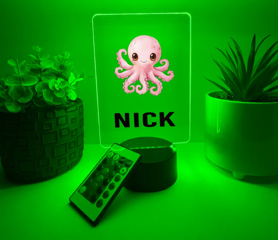 UV Printed Octopus Light Up, Personalized FREE, Animal LED Lamp, Kid Friendly - Image 3 of 4