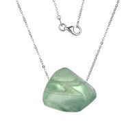 Cavill GrüNer Fluorit Halskette 54,3Ct Sterlingsilber Rhodiniert 45,5 Cm