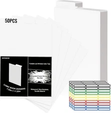 50 Pack Comic Book Dividers with Tab and 4 Pack Colorful Label Stickers for Comi