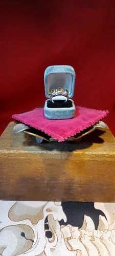 Vintage Three Citrine Gemstone Sterling Silver 925 Ring Birthstone Anniversary