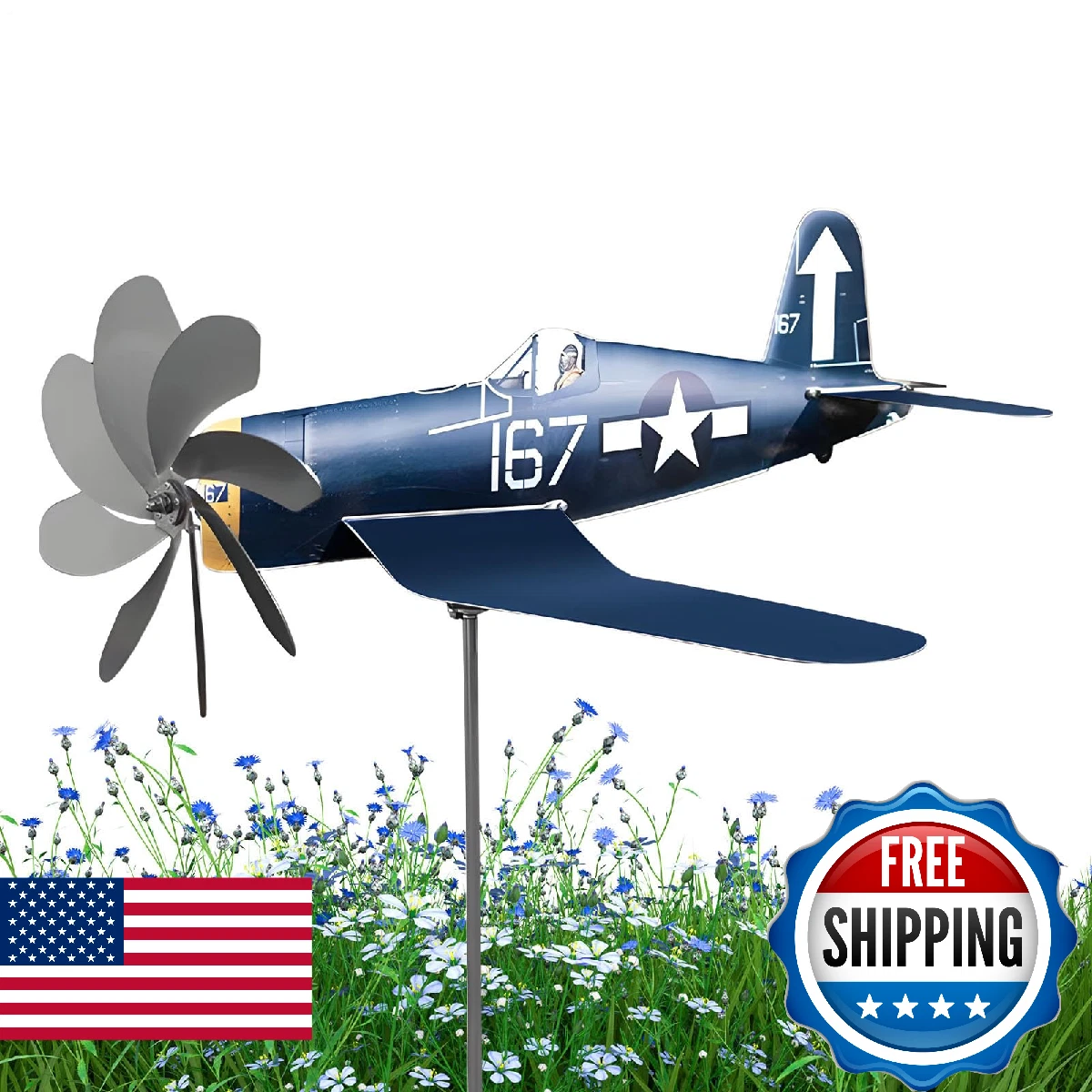 Vliegtuig Wind Spinner, Piper J3 Vliegtuig Weer Vane Voor Tuin, Metalen Plug-in Vane Spinningg Decor, Wind Spinner Yard Art, Wind Sculptuur, Metalen Windmolen Outdoor Classic Vliegtuig
