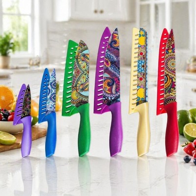 Mdhand Color-Coded Kitchen Knife Set 12-Piece Sharp 6 Knives with 6 Blade Guards