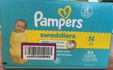 Pampers Swaddlers Newborn Size N 84 Diapers for 10 lb Unisex Babies White
