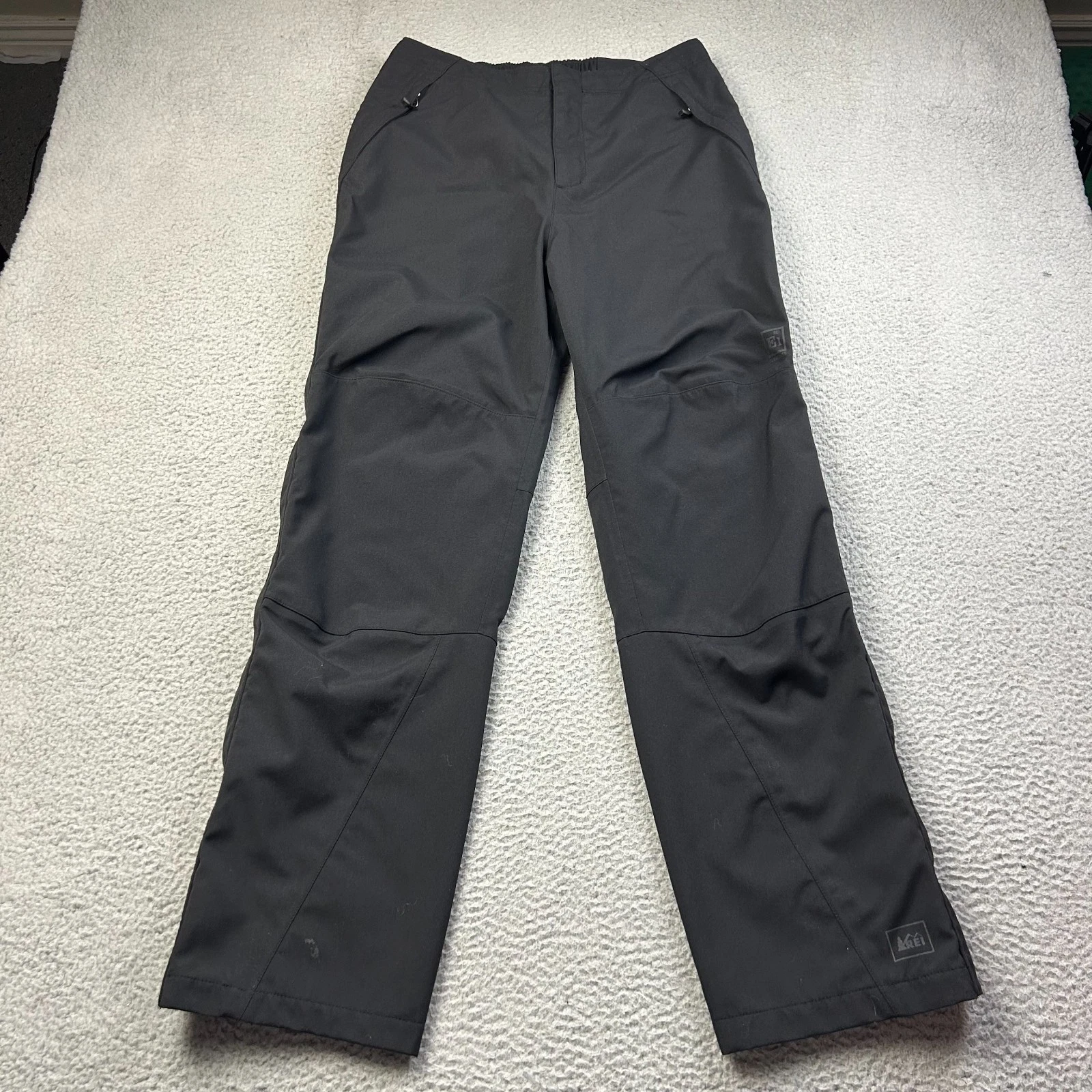 REI Elements Pants Mens M Black E1 Softshell Rain Hiking Lined Water Resistant