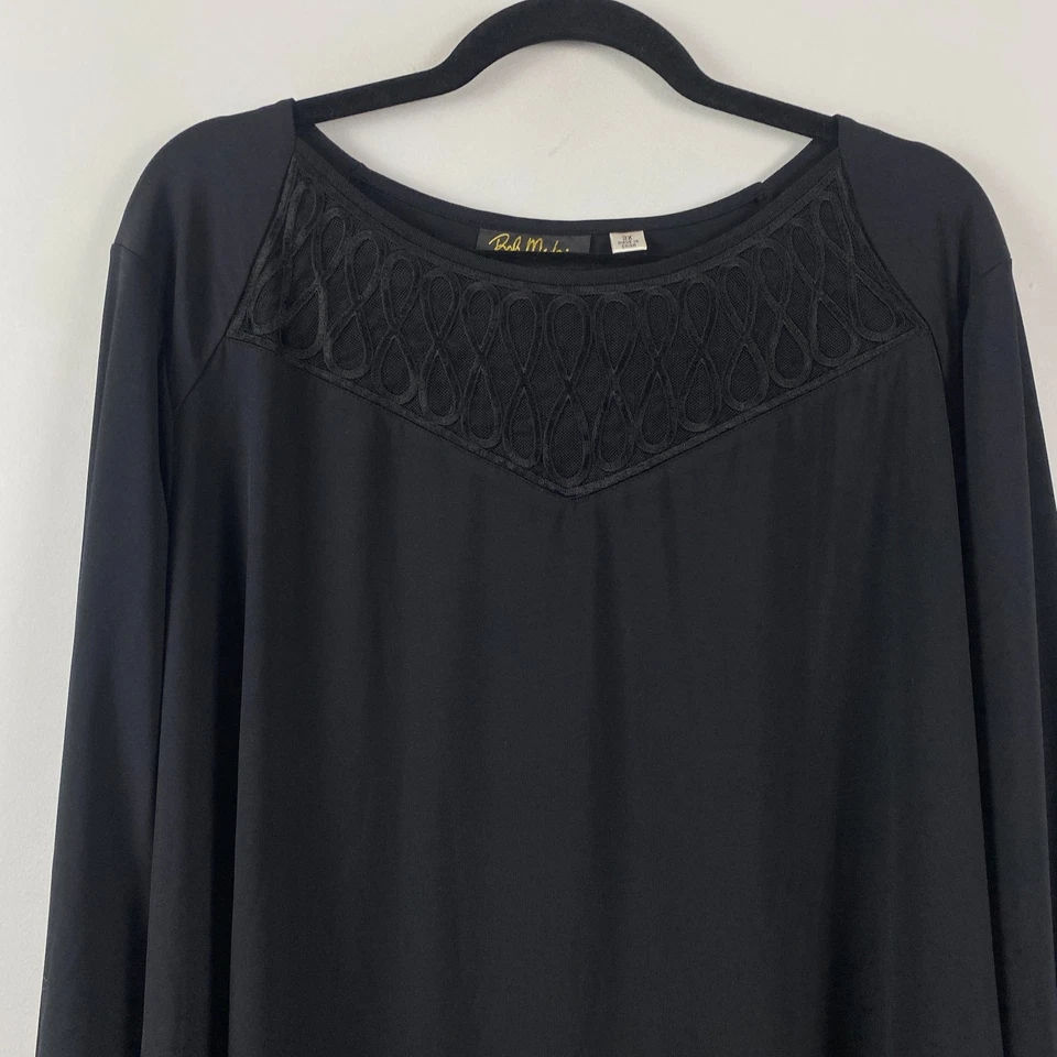 Top Bob Mackie Jersey Tejido con Escote de Malla Bordada Talla 3X Negro Foto 2 de 4
