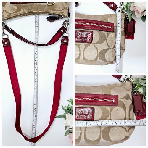 Coach Red Poppy Shoulder Bag Handbag 2 Way Signature Canvas Logo Silver Hardware - Picture 23 of 23