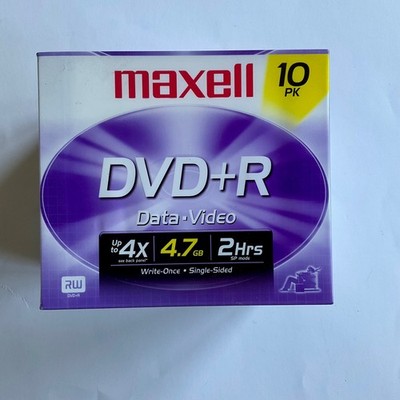 Maxell DVD+R 4.7GB 4X Data Video Recordable Media 10 Pack Slim Jewel Cases New