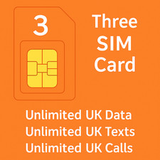 Three UK SIM 10 Month Unlimited 4G/5G Data Ideal for Students