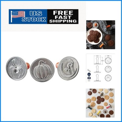 Silver Cast Cookie Stamps Set - 3-Inch Halloween Shapes: Spider, Pumpkin, Cat
