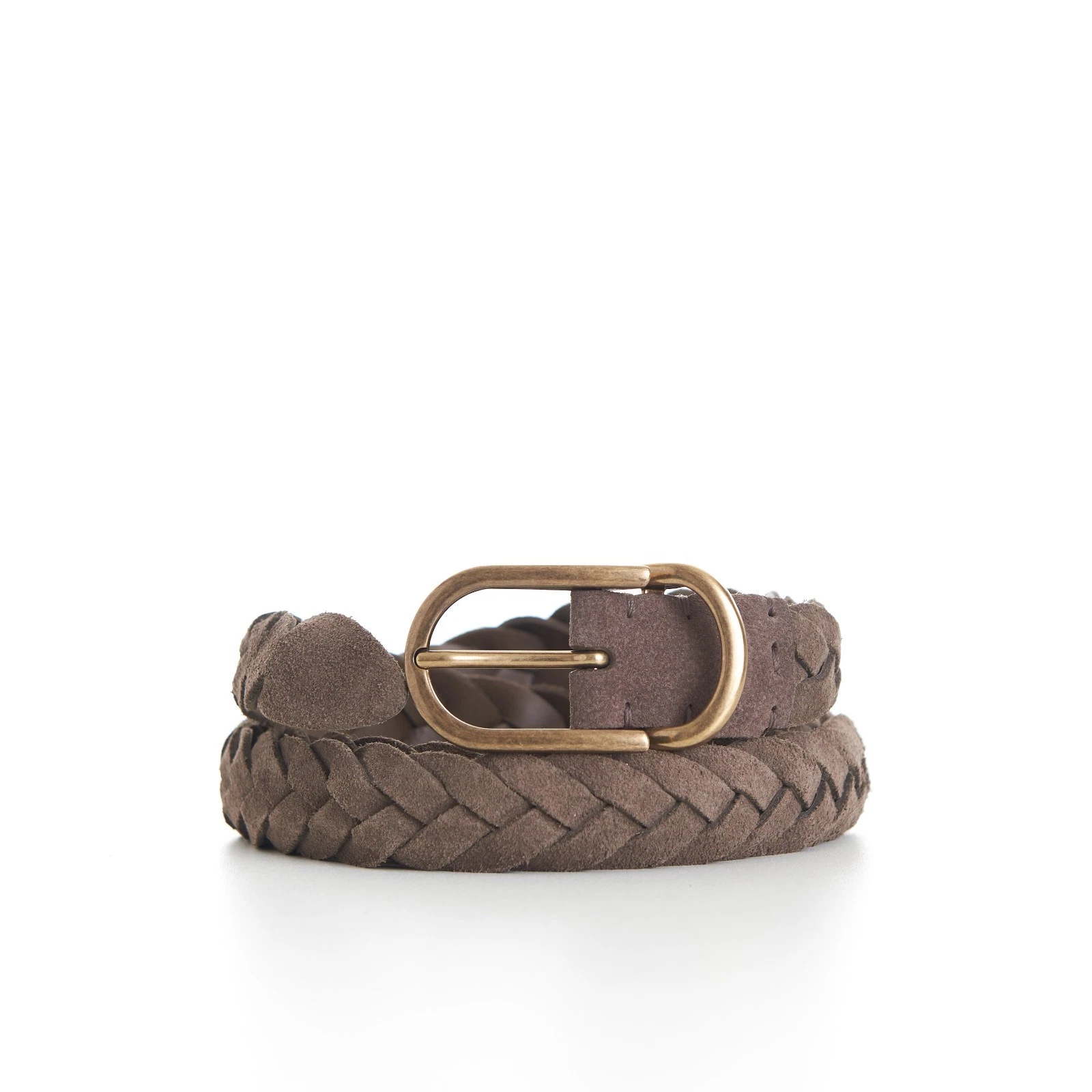 Brunello Cucinelli — BRUNELLO CUCINELLI 980$ Braided Belt - Rounded Buckle & Metal Keeper, Suede