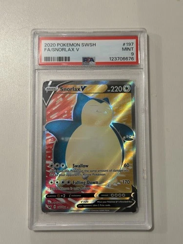 2020 Pokemon Sword Shield Snorlax V 197/202 Full Art Holo PSA 9 MINT