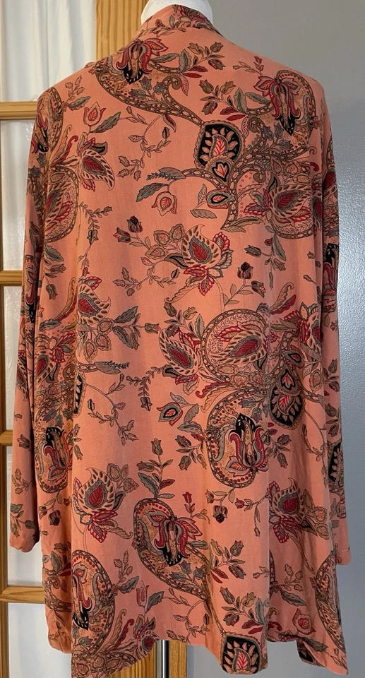 80s Tianello Dyed Floral Jacket Blouse Womans 1X Button Up Orange USA Made Boho - Image 4 of 4