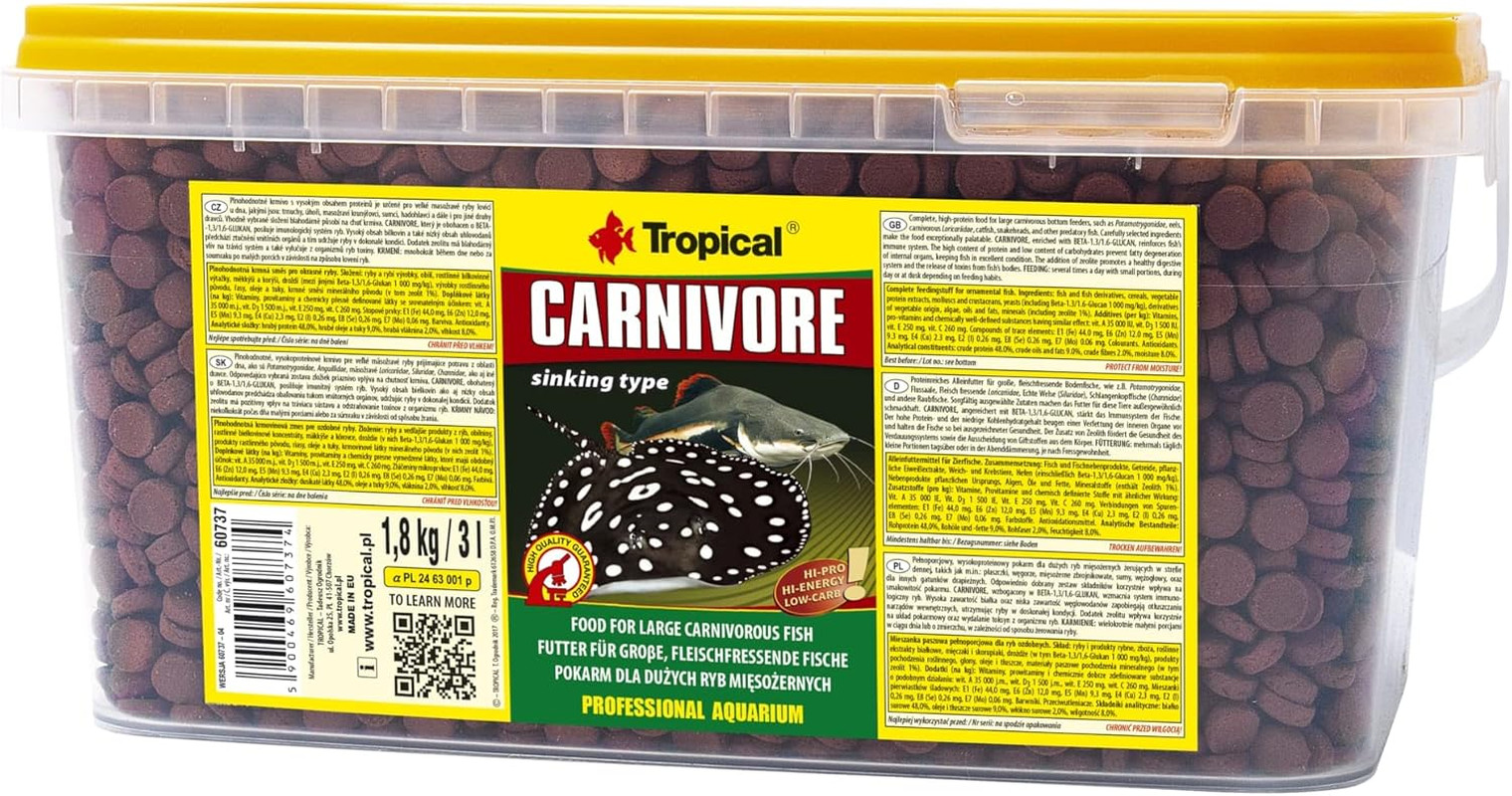 Mangime Carnivore 1.8Kg (3L) | Cibo Alto-Proteico per Ciclidi e Gatti