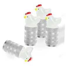 4Pack Chicken Tire Valve Stem Caps Chicken Car Accessories Chicken - Silver