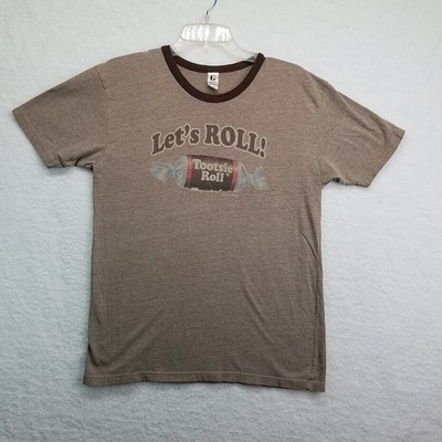 Tooties Roll Shirt Medium Ringer Brown Heathered Lets Roll Short Sleeve