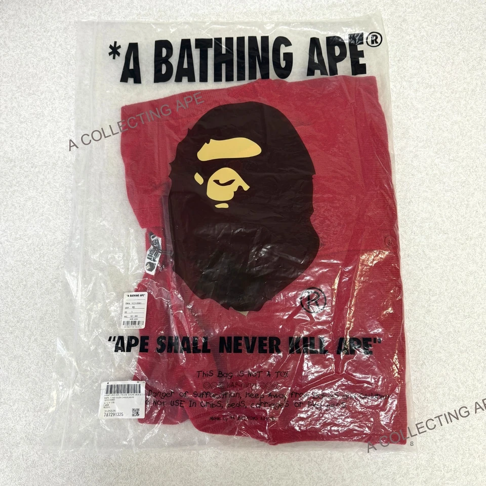 A BATHING APE BAPE x Kid Cudi Cardigan Red Rare Collab New Authentic SZ L Japan - Image 3 of 4