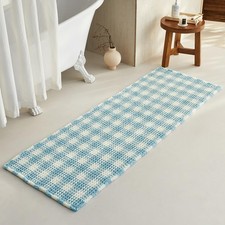 TYUU Waffle Runner Rug Bathroom, Long Boho 2' X 6' Runner , White  Blue