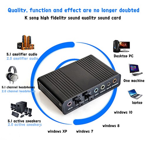 External Sound Card Optical Fiber USB 5.1 HD For Desktop Laptop Blue NEW - Afbeelding 10 van 10