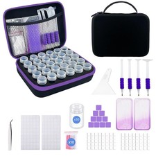 30 Slot Diamond Art Storage Box Black Bead Organizer Case with Drill Tools,...