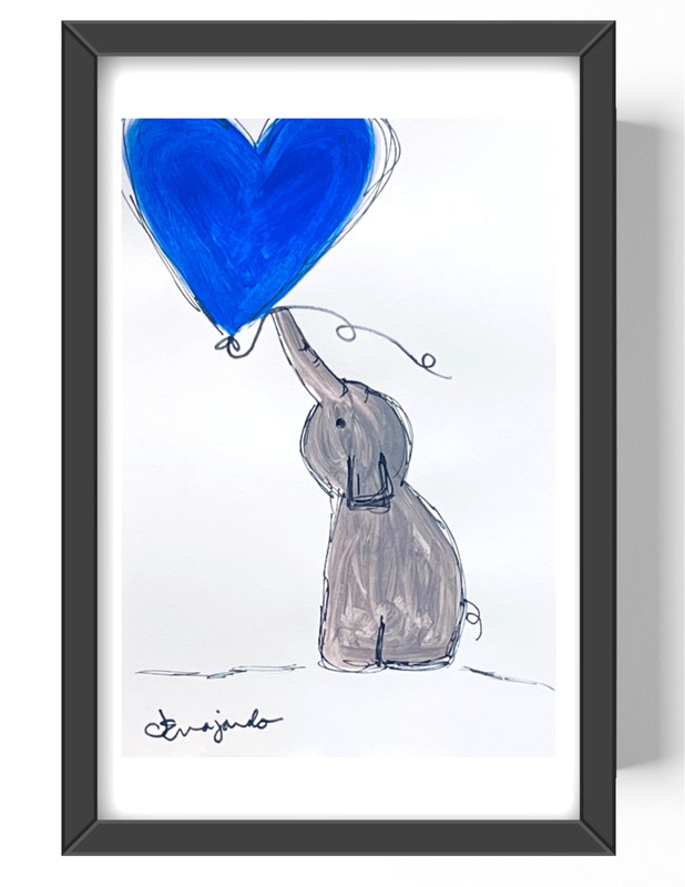 Guajardo Art Elephant Blue Love Balloon 9X6 Paper Whimsical Wall Decor