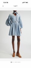 Zimmerman Light Blue Denim Balloon Sleeve Mini Dress V-Neck Belted size 2-4