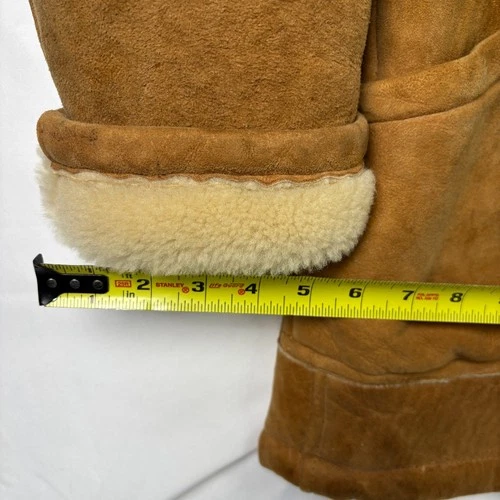 Vtg Ice Age Shearling Coat 70s Mens Medium Brown Suede Leather Rancher Jacket image 10