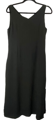 Rails ANINA Women Sleeveless V Neck Silk Midi Dress Sz M Black Career 77-19